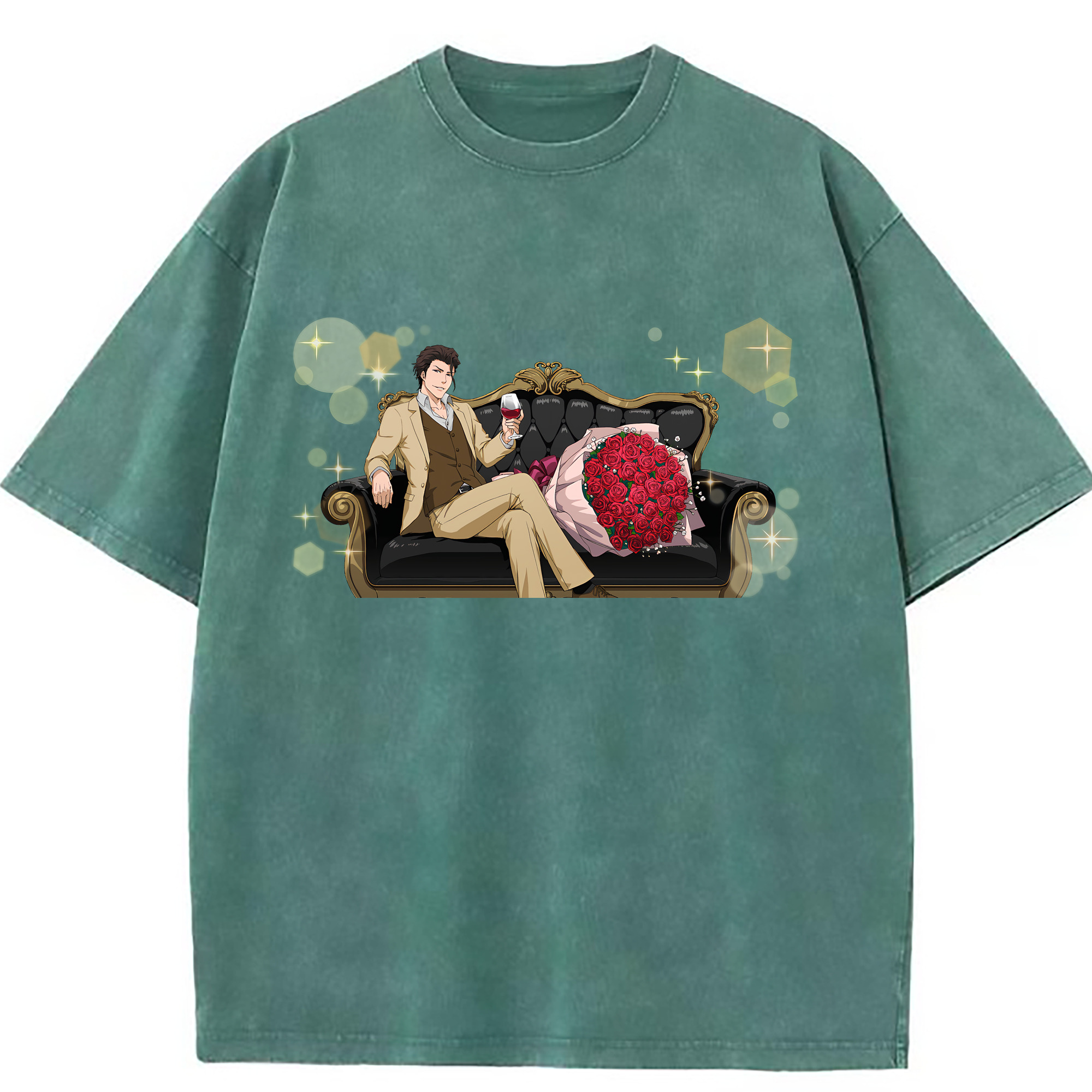 （画像用） ブリーチ 藍染 惣右介（あいぜん そうすけ） BLEACH Aizen Sousuke 綿100% ヴィンテージ風 半袖Tシャツ（フロントプリント）